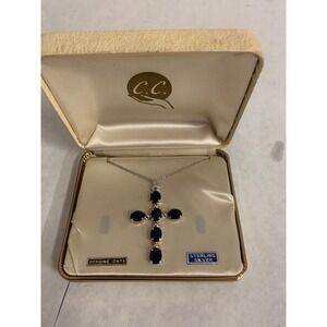 Vintage Genuine Onyx and Sterling Silver Cross, Cross Necklace